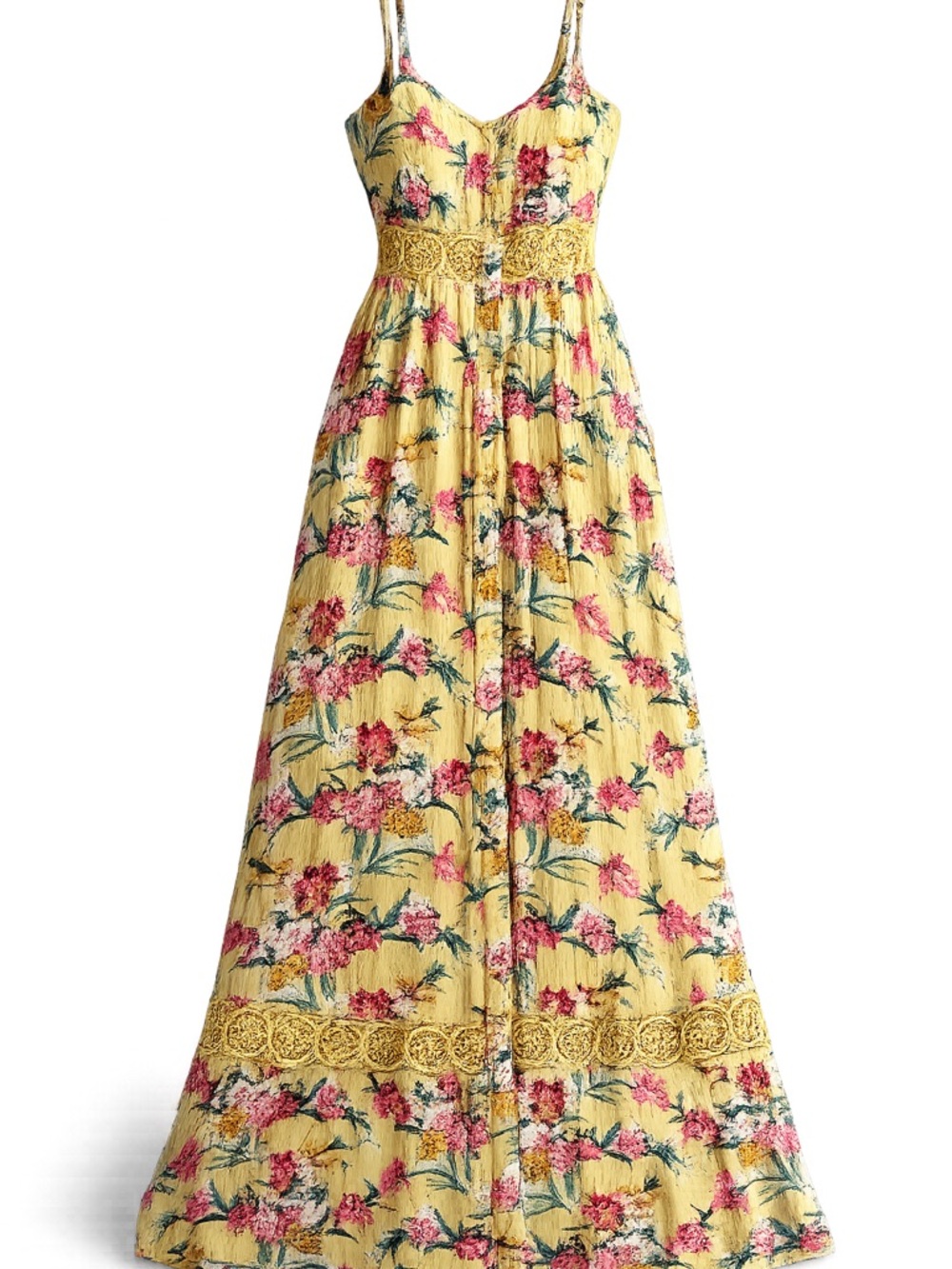 Lily Yellow Floral Maxi Dress with Lace Waistband - Picture 2 of 6